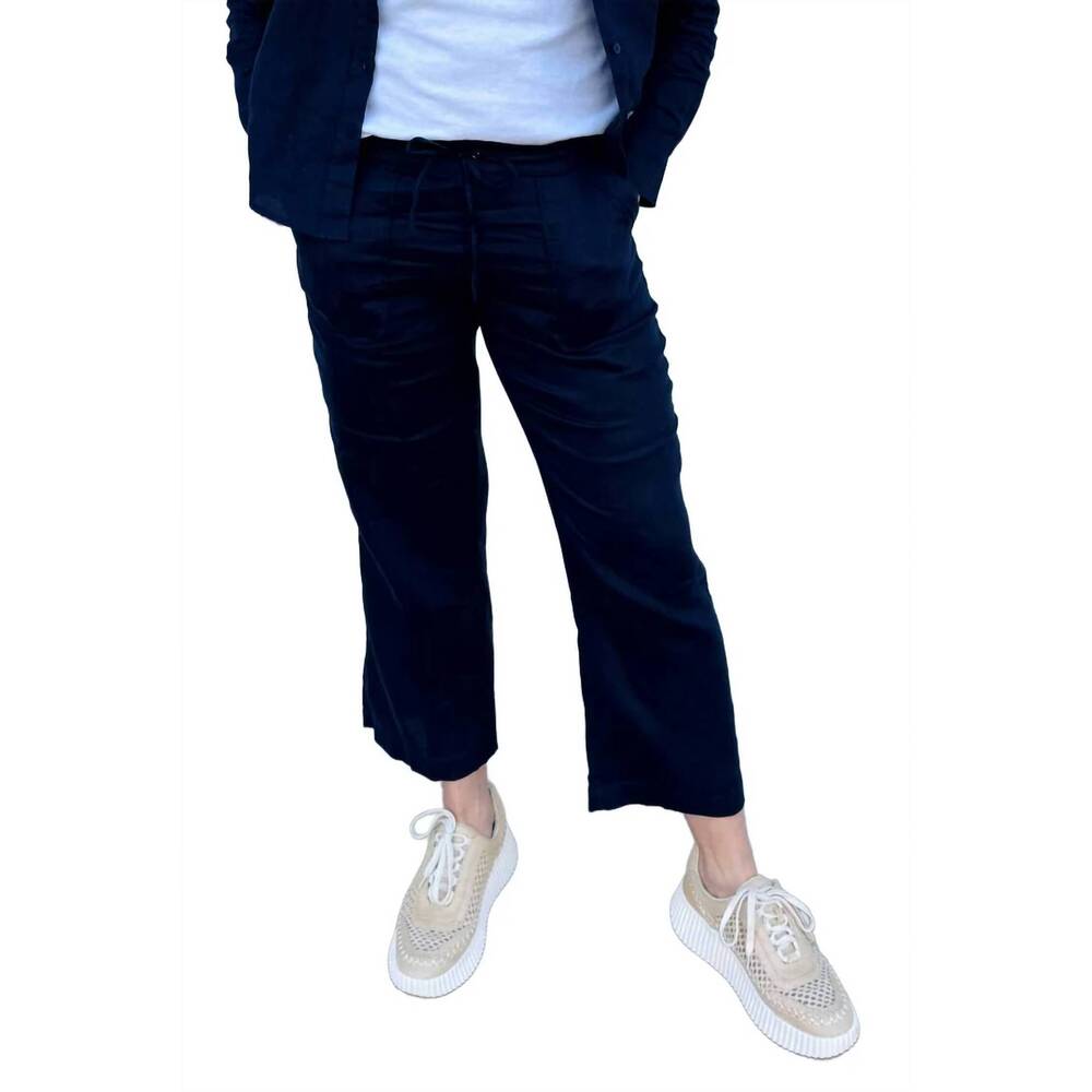 NEW PURE AMICI cropped linen pant in navy